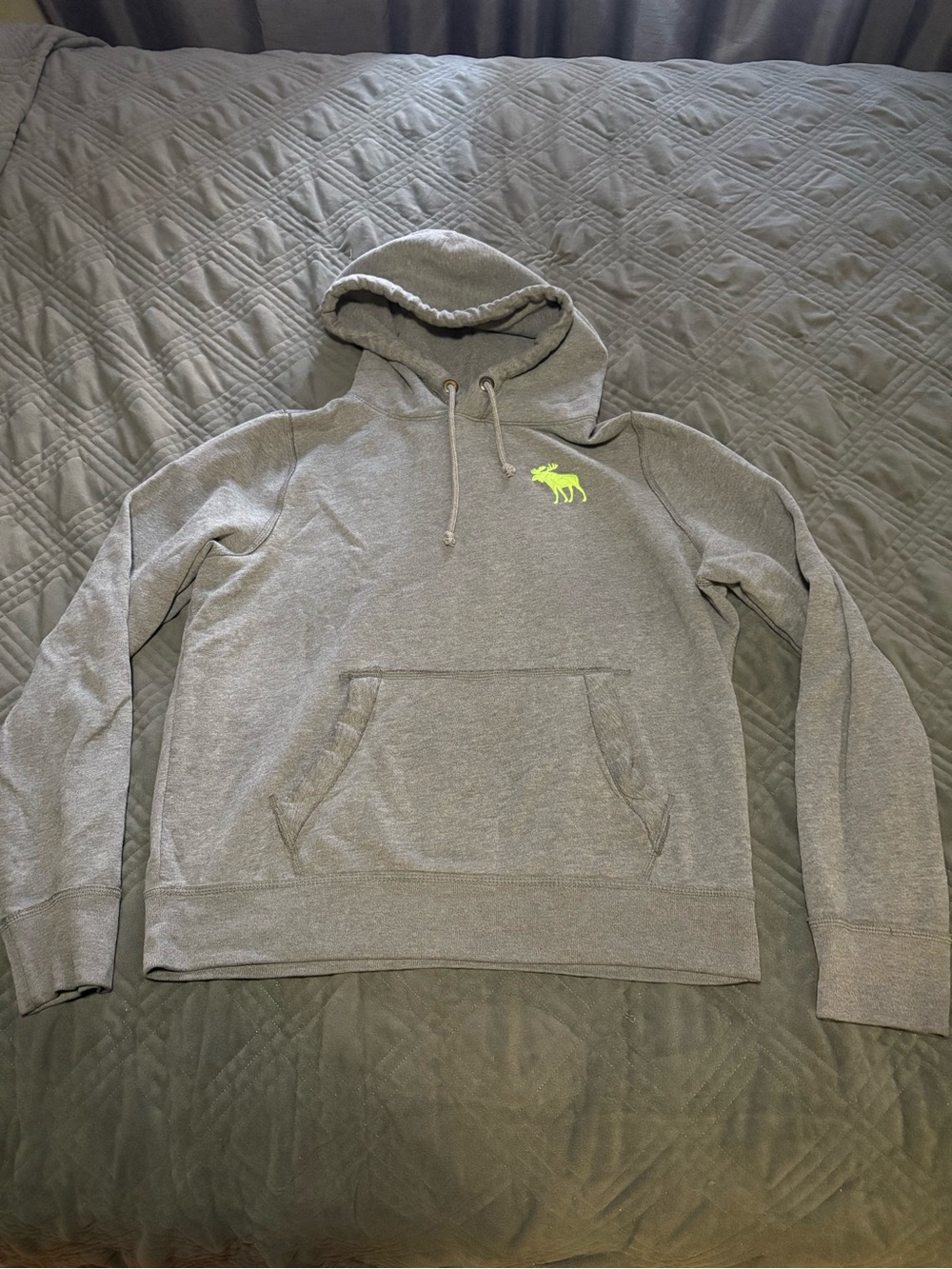 Abercrombie & Fitch Gray Hoodie with Neon Yellow Moose Logo